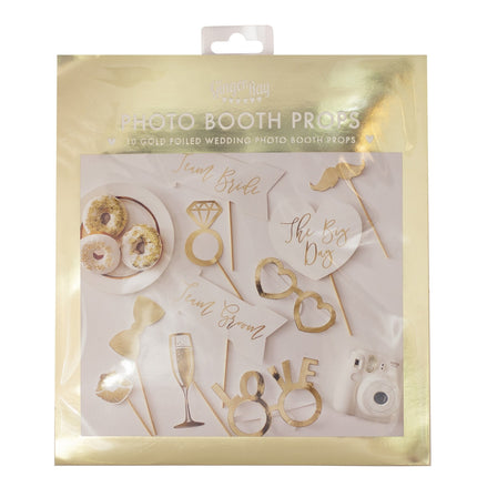 Bruiloft Photobooth Props Wit/Goud 10st