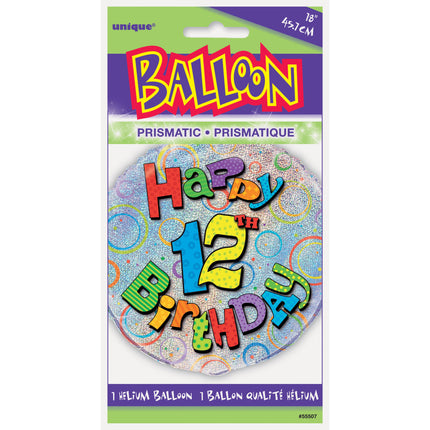 Helium Ballon 12 Jaar Glitters 45cm leeg