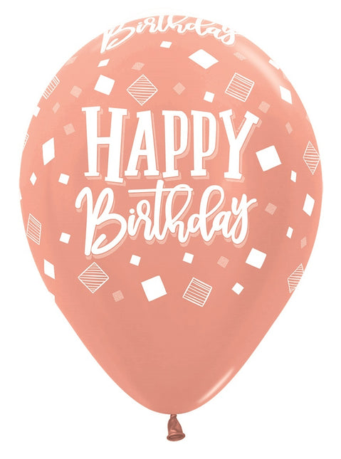 Ballonnen Happy Birthday Squares Metallic Mix 30cm 25st