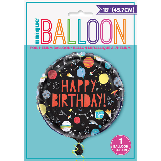 Helium Ballon Space Happy Birthday 45cm leeg