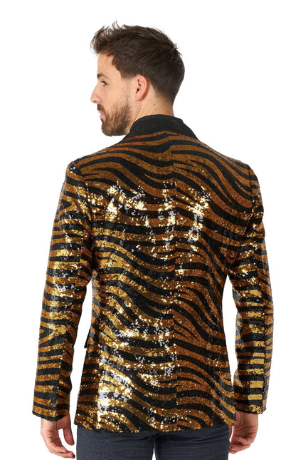 Goud Zwart Tijger Paillet Blazer Heren OppoSuits