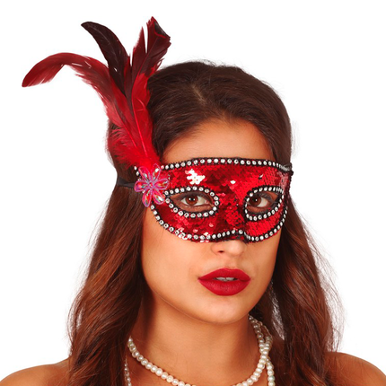 Rood Masker Veren Pailletten