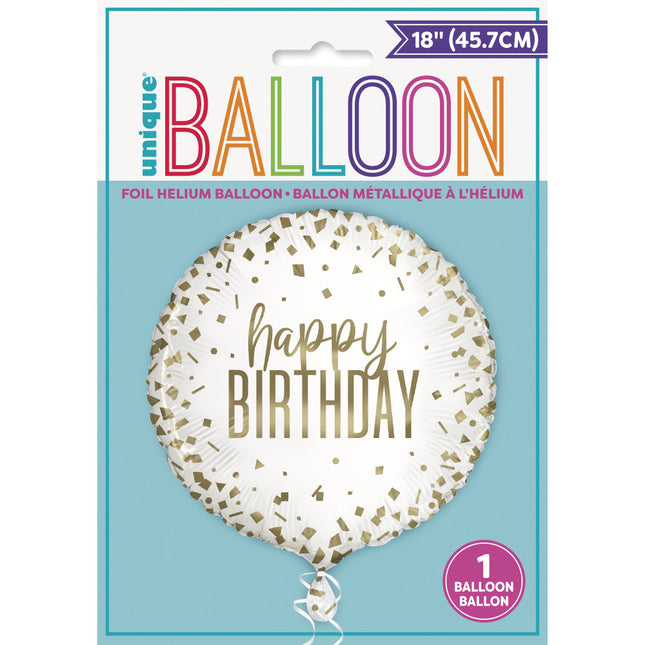 Helium Ballon Happy Birthday Goud 45cm leeg