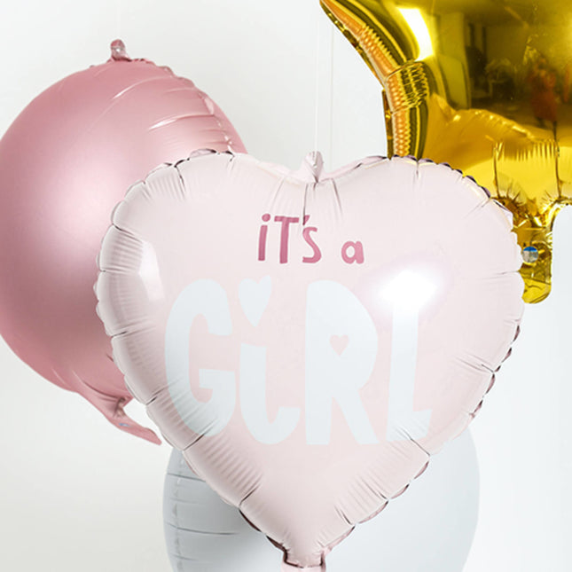 Helium Ballon Hart It'S A Girl Roze Leeg 45cm