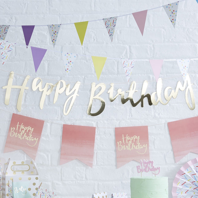 Gouden Happy Birthday Letterslinger 1,8m