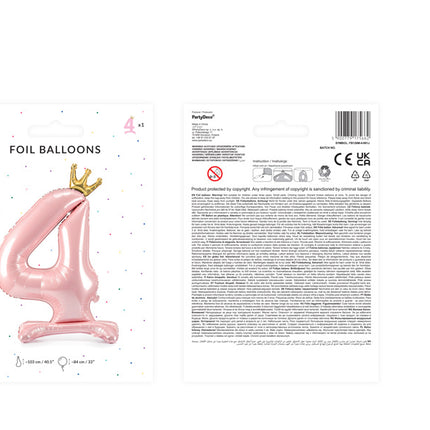 Folie Ballon Cijfer 4 Lichtroze Standaard Leeg 84cm