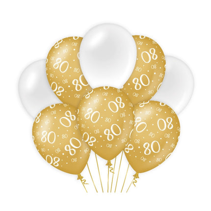 Ballonnen 80 Jaar Goud Wit 30cm 8st