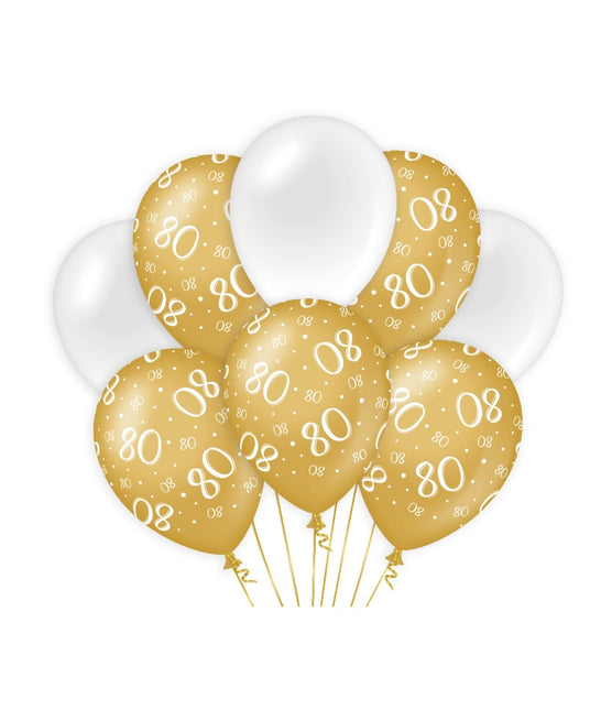 Ballonnen 80 Jaar Goud Wit 30cm 8st