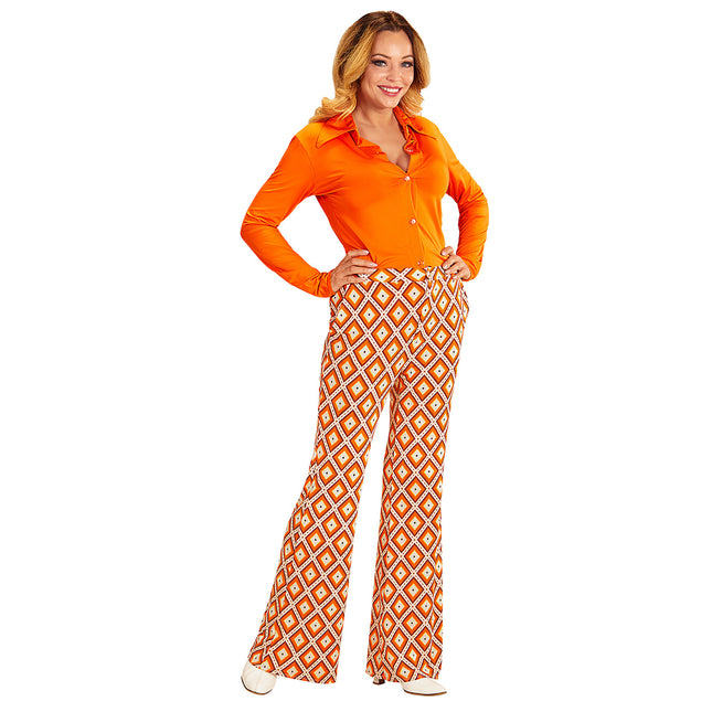 Disco 70S Broek Oranje Dames Ruit