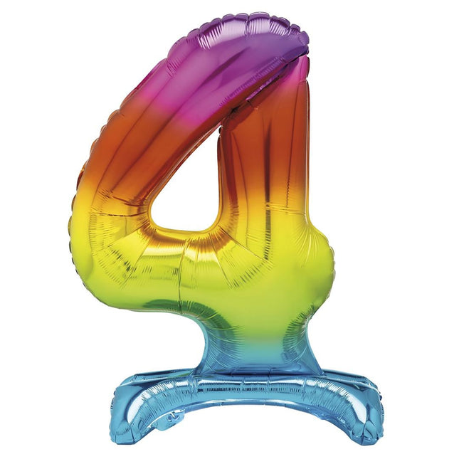 Regenboog Cijfer Ballon 4 Jaar Met Standaard 76cm