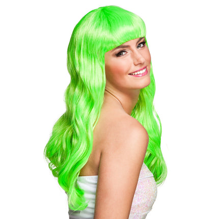 Pruik Lang Haar Lime Groen