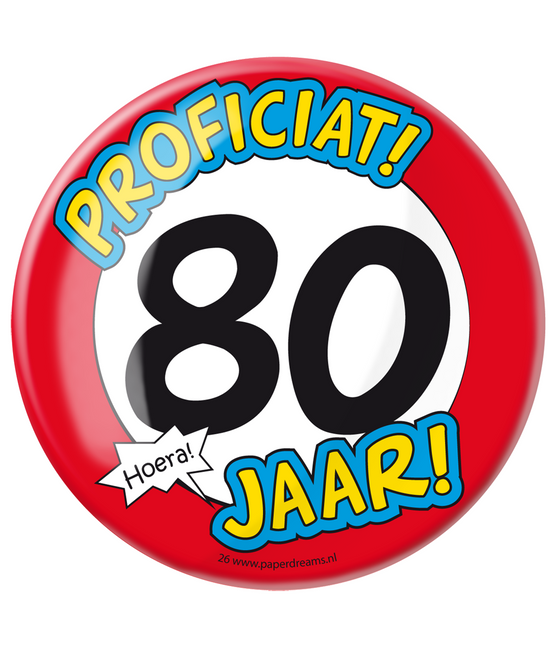 Button 80 jaar Verkeersbord 10,2cm