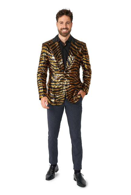 Goud Zwart Tijger Paillet Blazer Heren OppoSuits