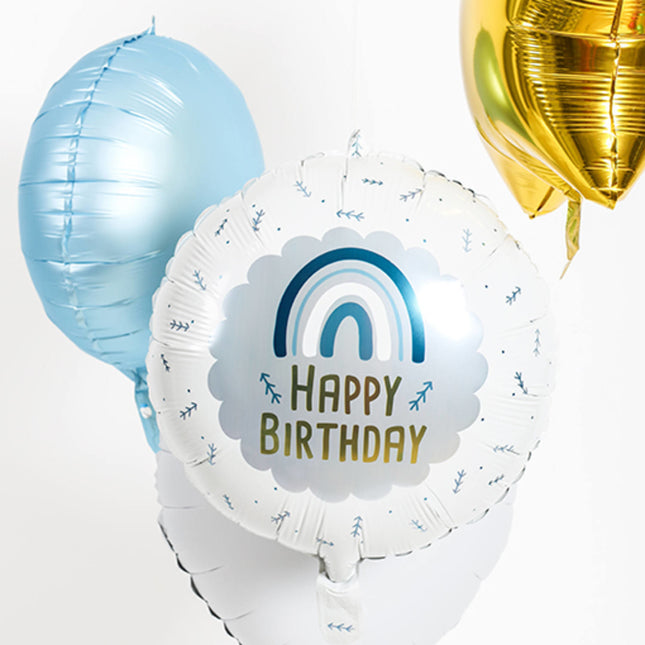 Helium Ballon Happy Birthday Regenboog Blauw Leeg 45cm