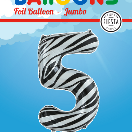 Folie Ballon Cijfer 5 Zebra XL 86cm leeg