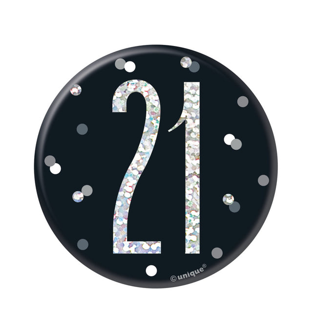 Button 21 Jaar Zwart 7cm