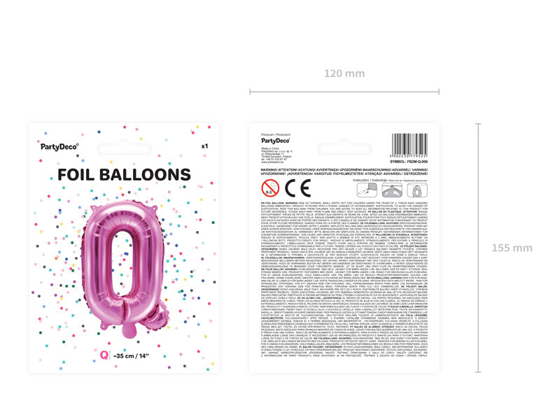 Folie Ballon Letter Q Roze Leeg 35cm