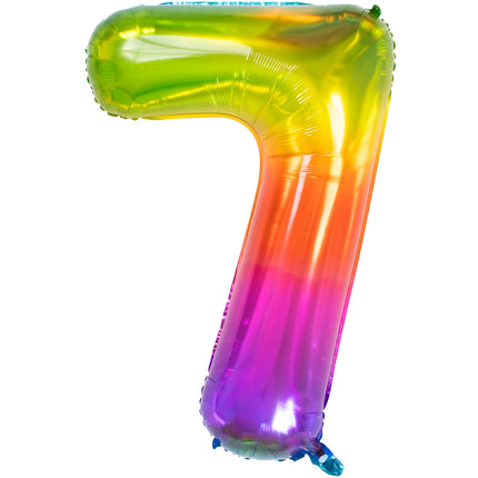 Folie Ballon Cijfer 7 Regenboog XL 81cm leeg