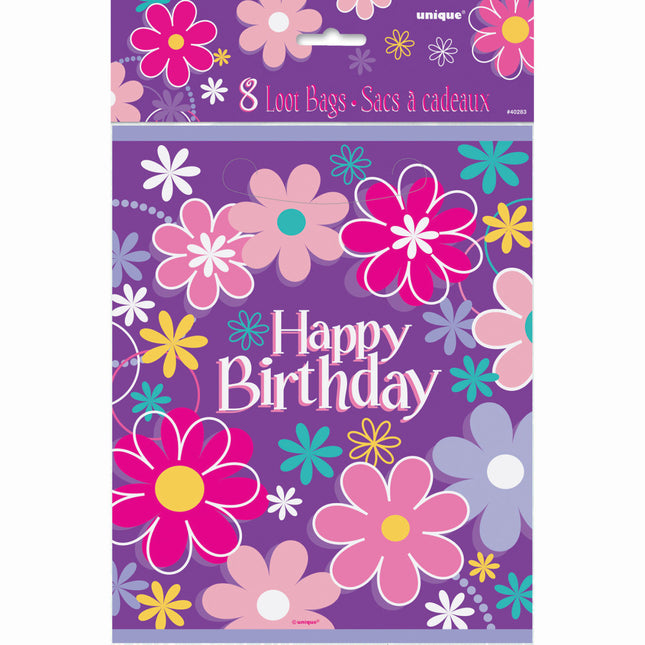 Bloemen Uitdeelzakjes Happy Birthday 8st