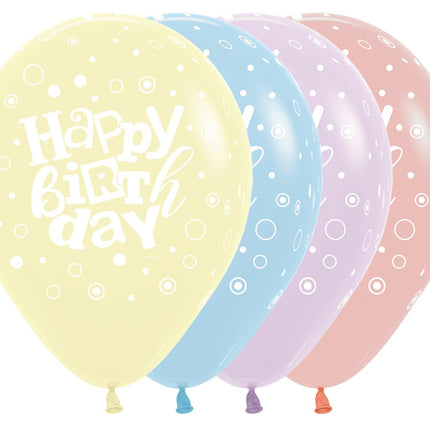 Ballonnen Happy Birthday Festival Pastel Matte Mix 30cm 25st