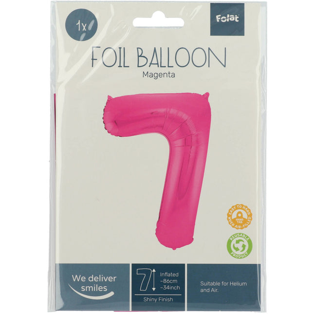 Folie Ballon Cijfer 7 Fuchsia Metallic XL 86cm leeg