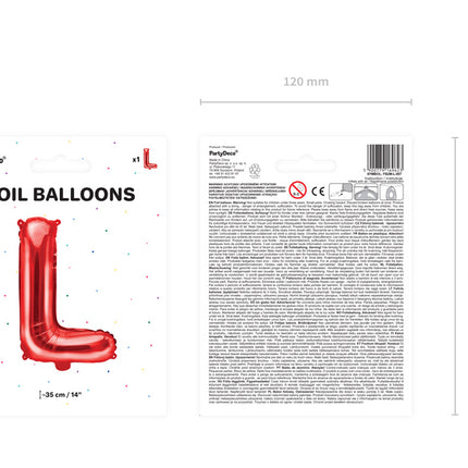 Folie Ballon Letter L Rood Leeg 35cm