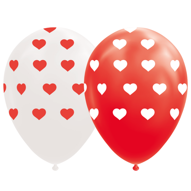 Hartjes Ballonnen Rood Wit 30,5cm 8st