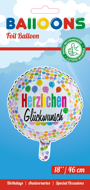 Helium Ballon Herzlichen Gl√ºckwunsch Confetti 45cm leeg