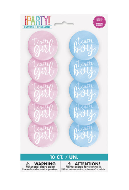 Gender Reveal Buttons Team Boy En Team Girl 3cm 10st