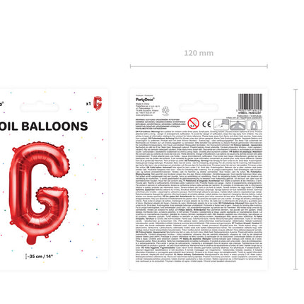 Folie Ballon Letter G Rood Leeg 35cm