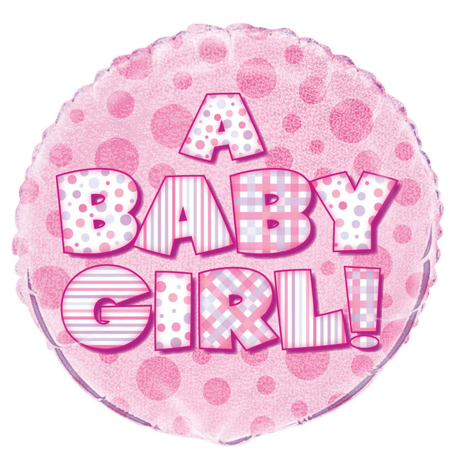 Helium Ballon A Baby Girl Roze 45cm leeg