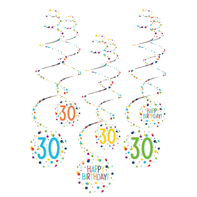 Hangdecoratie 30 Jaar Happy Birthday Confetti 61cm 6st