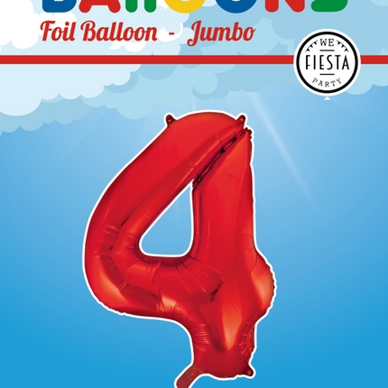 Folie Ballon Cijfer 4 Rood XL 86cm leeg