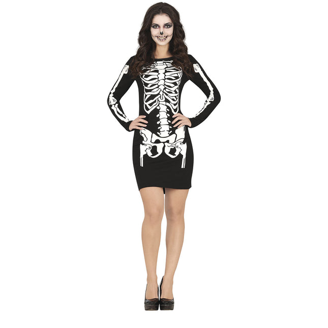 Skelet Halloween Jurk Dames Zwart Rood