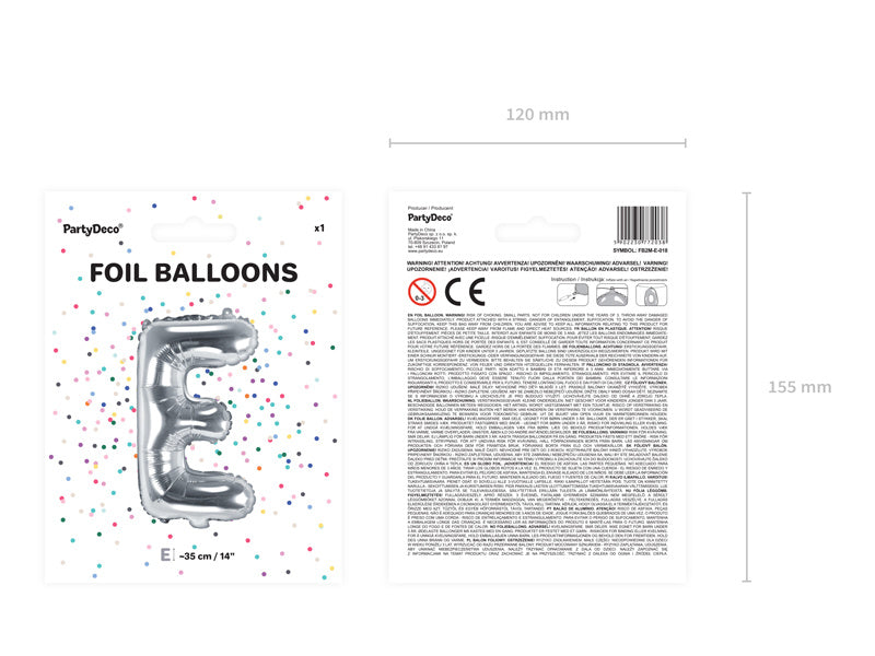 Folie Ballon Letter E Zilver Leeg 35cm