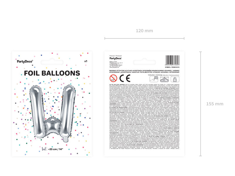 Folie Ballon Letter W Zilver Leeg 35cm