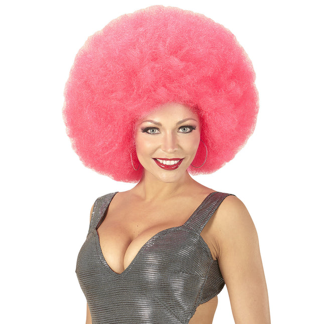 Roze Pruik Afro Extra Groot