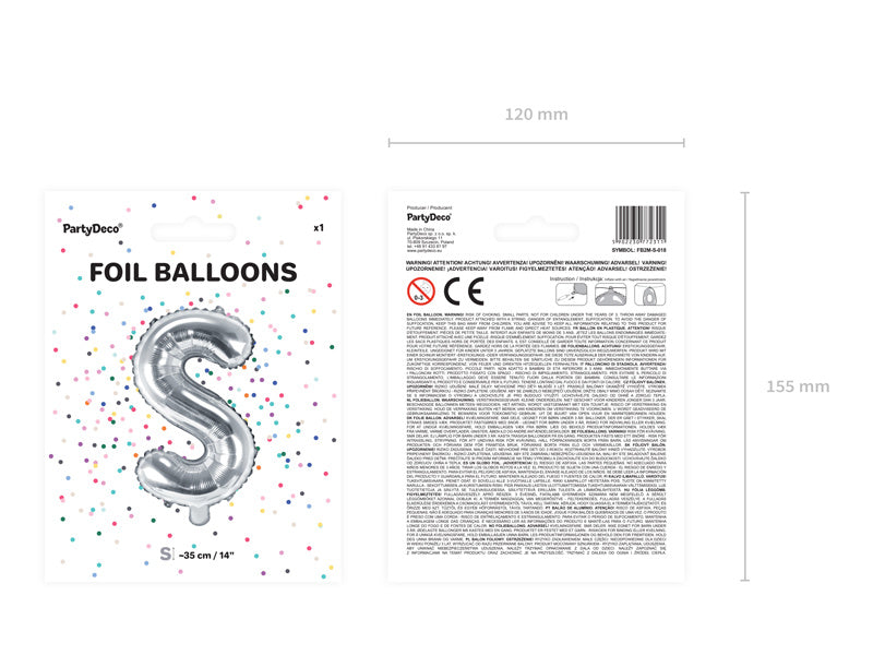 Folie Ballon Letter S Zilver Leeg 35cm