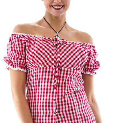 Carmenblouse rood-wit ruit, striklint