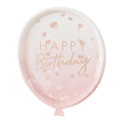 Roze Happy Birthday Borden Ballon 24cm 8st