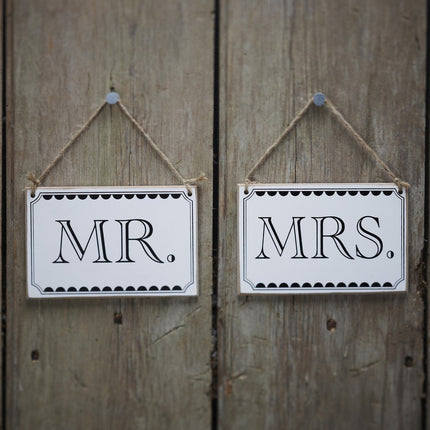 Houten Bord Mr& Mrs 14cm 2st