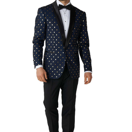 Donkerblauwe Goud Stip Smoking Heren OppoSuits