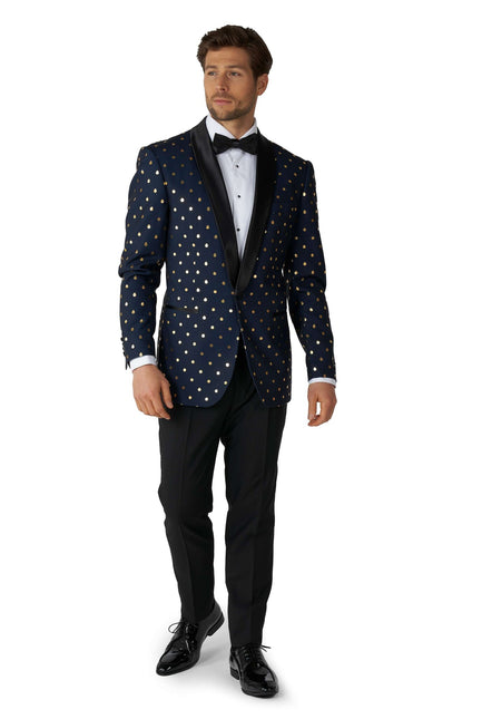 Donkerblauwe Goud Stip Smoking Heren OppoSuits