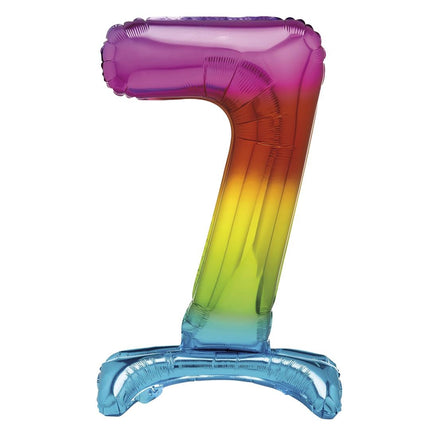 Regenboog Cijfer Ballon 7 Jaar Met Standaard 76cm