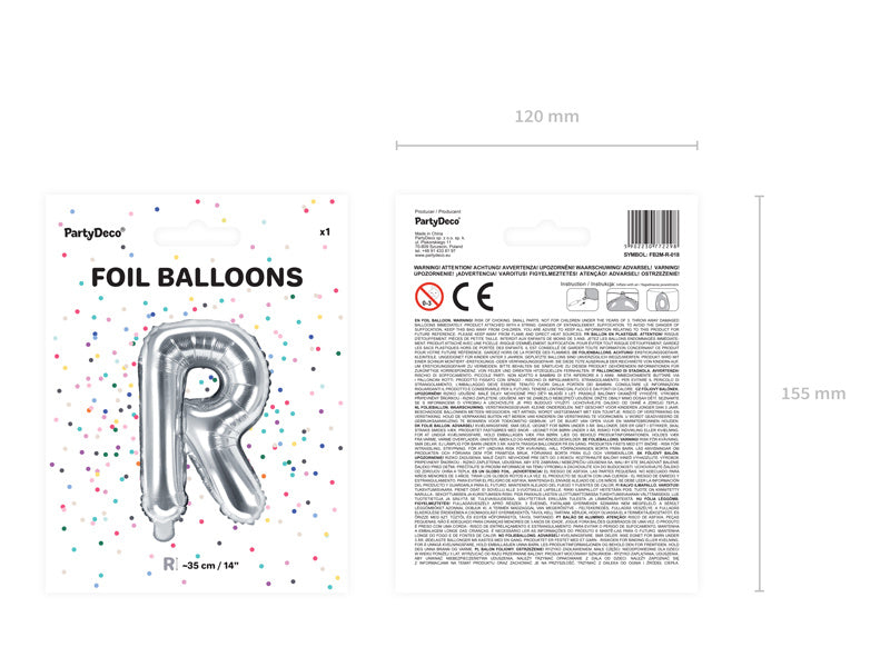 Folie Ballon Letter R Zilver Leeg 35cm