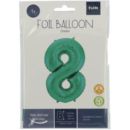 Folie Ballon Cijfer 8 Mat Groen XL 86cm leeg