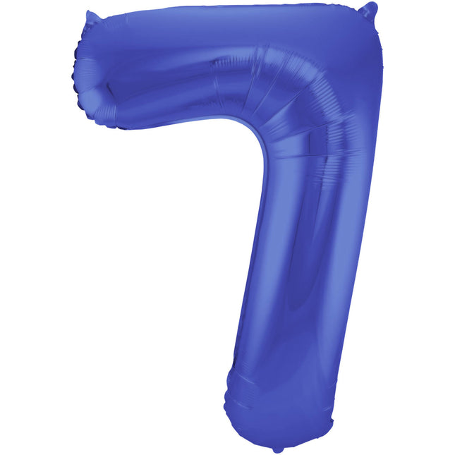 Folie Ballon Cijfer 7 Mat Blauw XL 86cm leeg