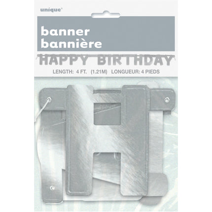 Letterslinger Happy Birthday Zilver Metallic 1,2m