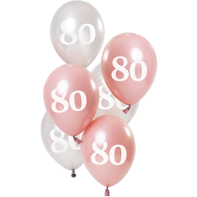 Ballonnen 80 Jaar Roze 23cm 6st