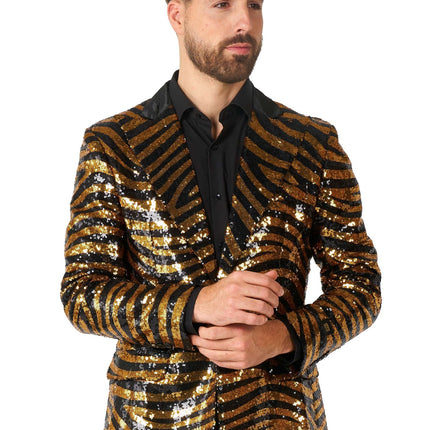 Goud Zwart Tijger Paillet Blazer Heren OppoSuits